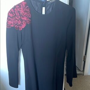 Etro Black Midi Dress with Red Floral Detail